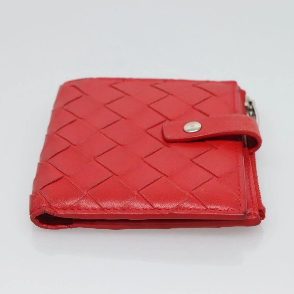 BOTTEGA VENETA INTRECCIATO Bifold Wallet Leather Red Auth bs28002 - Picture 6 of 15